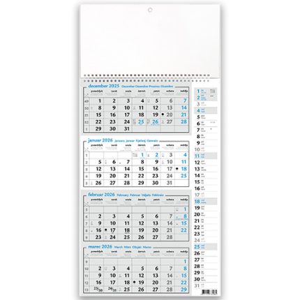 ŠTIRIMESEČNI KOLEDAR S PLANERJEM 2026 - MODER/SIV - EU