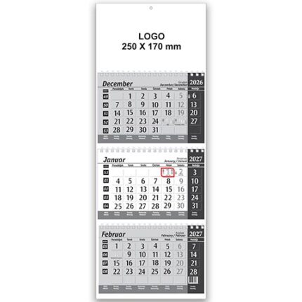 Tridelni špiralni koledar 2027, tridelni špiralni koledarji 2027, špiralni tridelni koledar 2027, barvni tridelni špiralni koledar 2027
