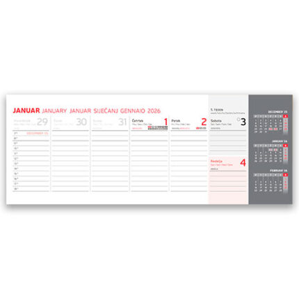 Namizni ležeči koledar poslovni 2026 – Kakovostni namizni koledar 2026 za organizacijo dela, pregledni namizni koledarji 2026 s profesionalnim dizajnom.
