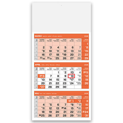 Tridelni lepljen koledar 2026 – Poslovni koledar s tremi pregledi, estetski lepljen koledar 2026 za vsakodnevno uporabo.