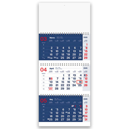 Tridelni špiralni koledar poslovni 2026 – Eleganten tridelni koledarji 2026 z jasno razporeditvijo datumov, praktičen tridelni poslovni koledar za vsakodnevno uporabo.