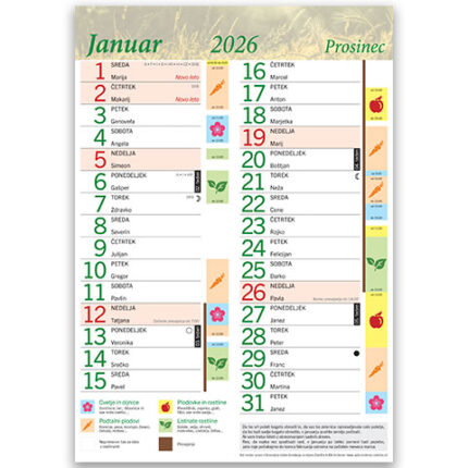 Setveni koledar 2026 – priročen vodnik za vrtnarjenje, načrtovanje setve in dela na vrtu po Mariji Thun.